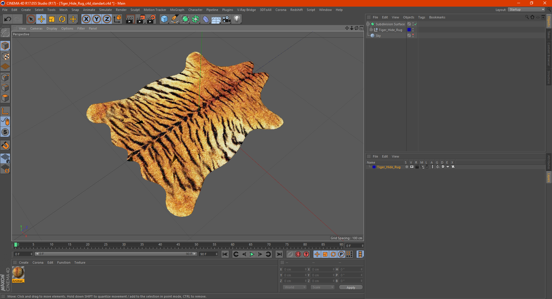 Tiger Hide Rug 3D model