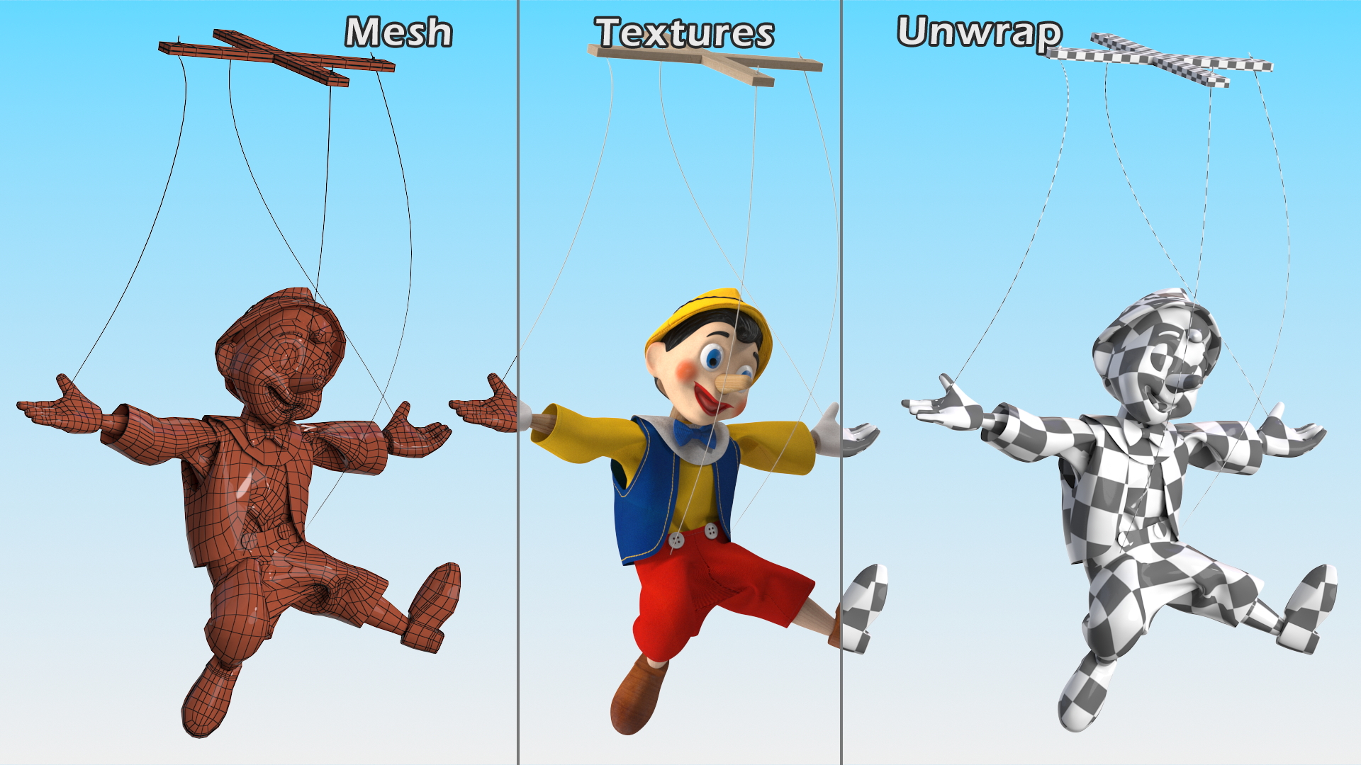 3D Dancing Pinocchio Wooden String Puppet model