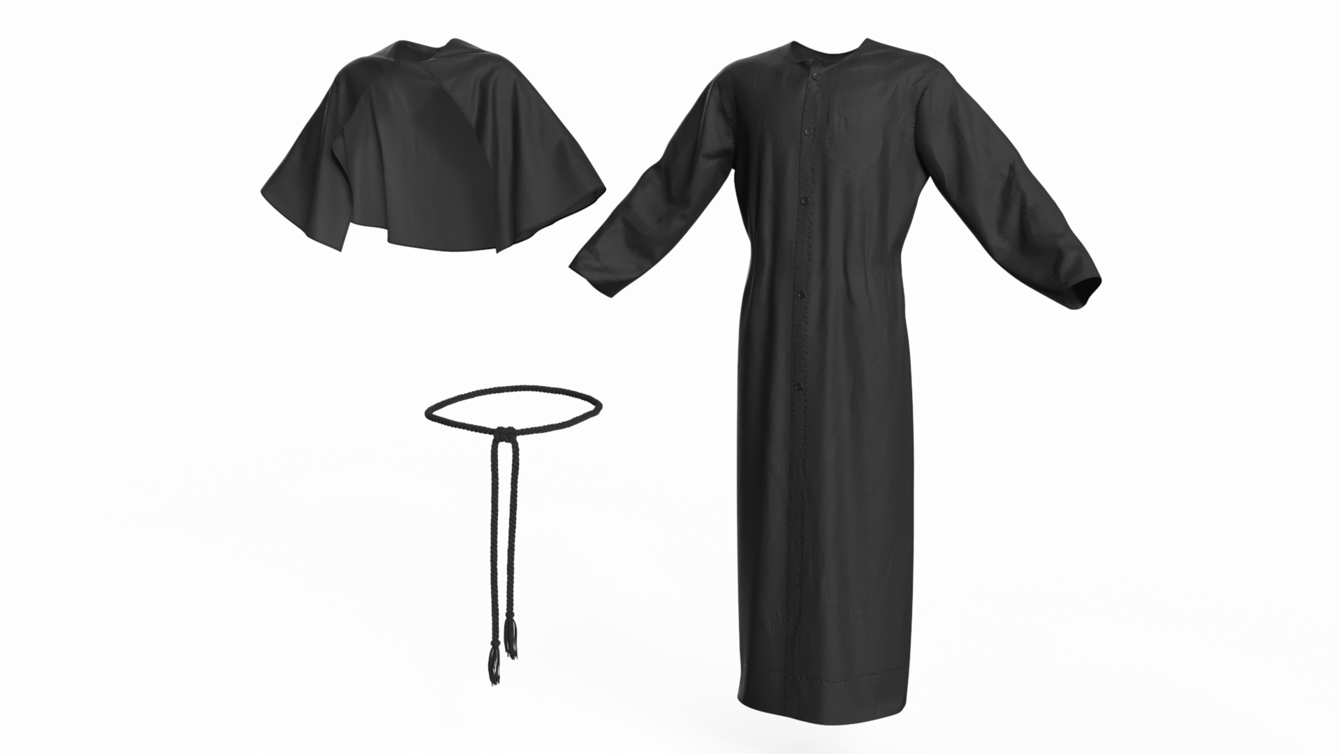 Black Long Mantle with Cape 3D