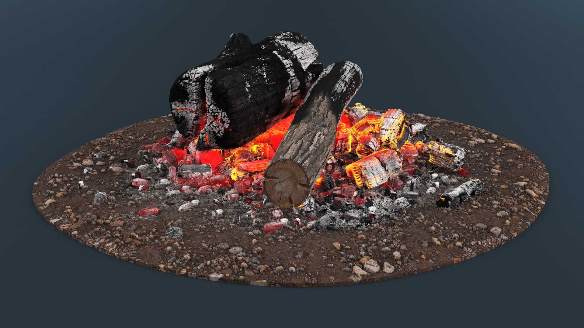 3D model Campfire with Glowing Embers and Charred Logs