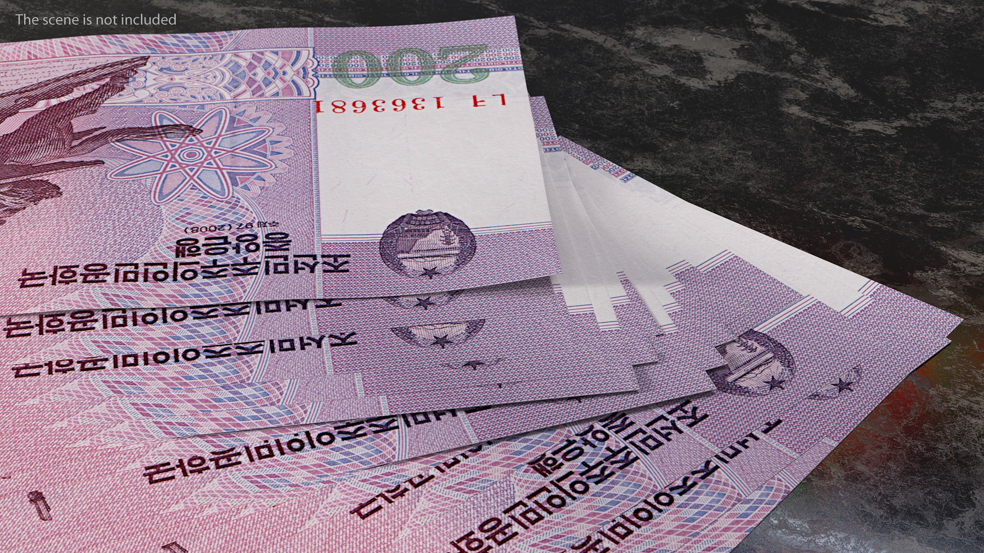 3D model Fan Shaped North Korea 200 Won Banknotes