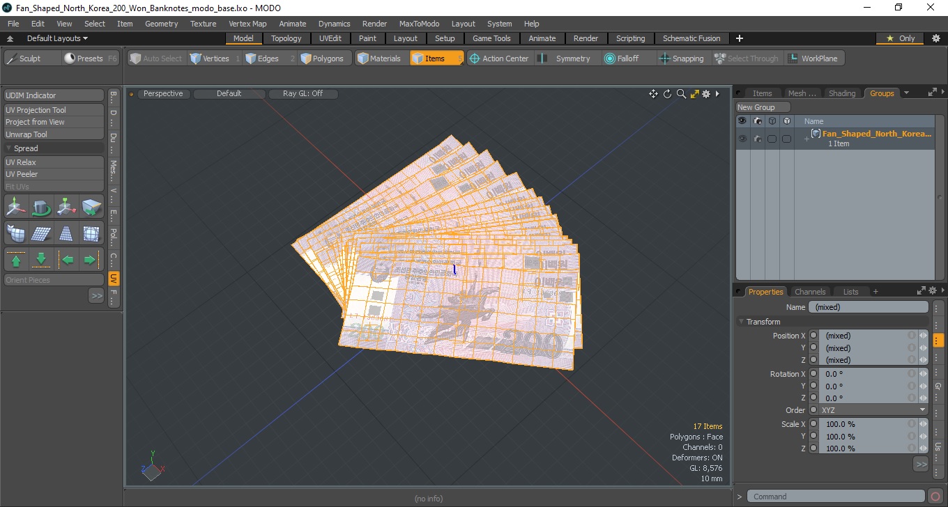 3D model Fan Shaped North Korea 200 Won Banknotes