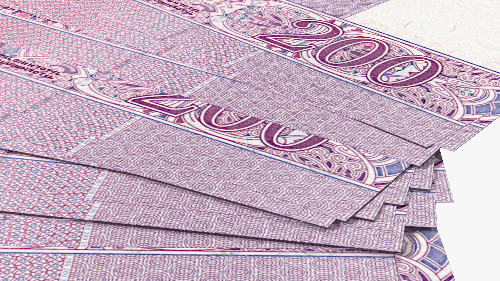 3D model Fan Shaped North Korea 200 Won Banknotes