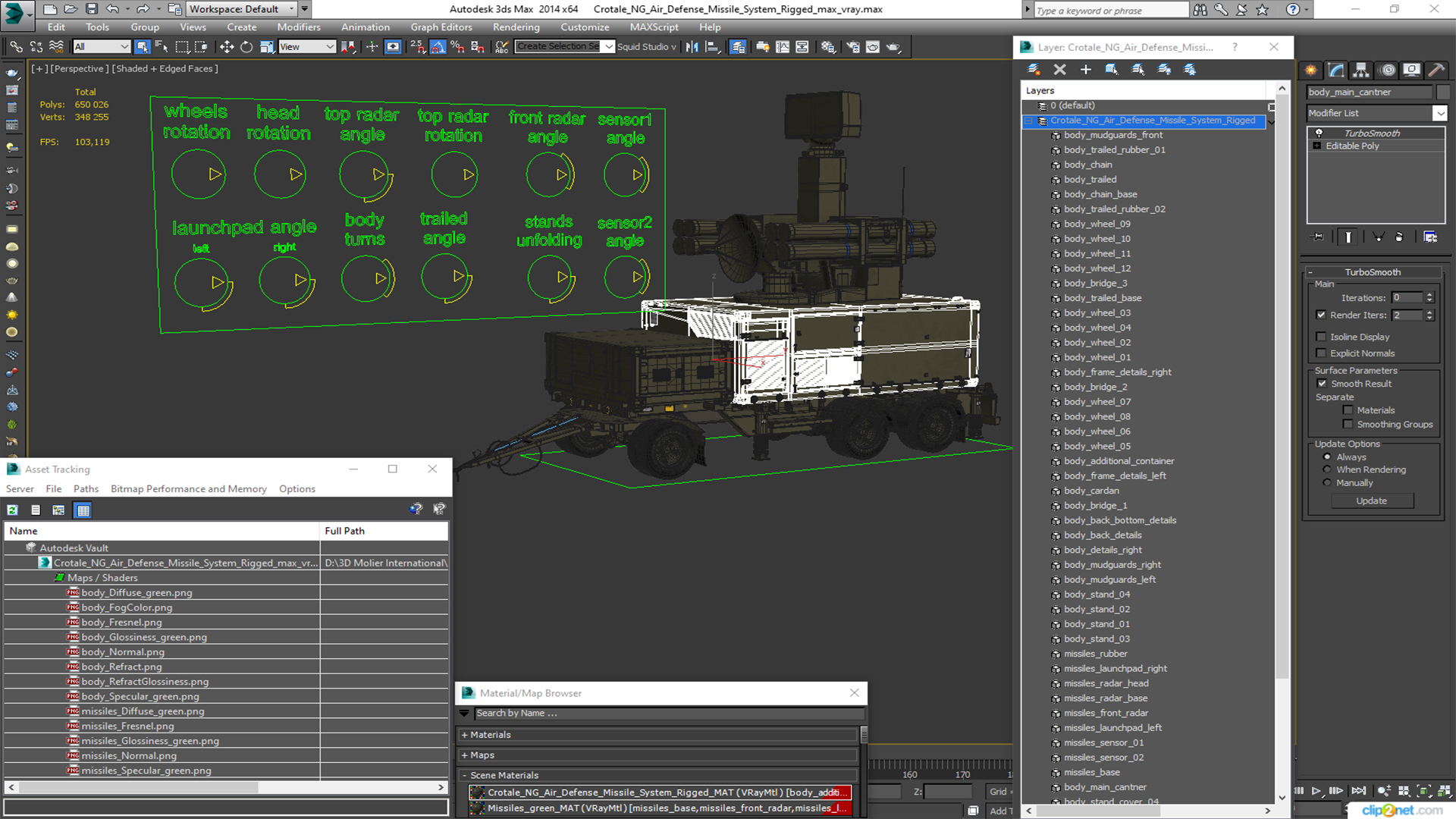 3D Crotale NG Air Defense Missile System Rigged for Maya model