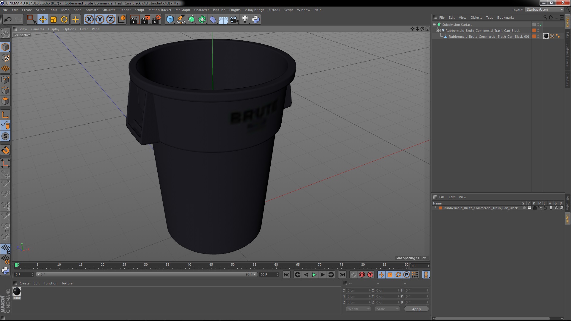 3D Rubbermaid Brute Commercial Trash Can Black model