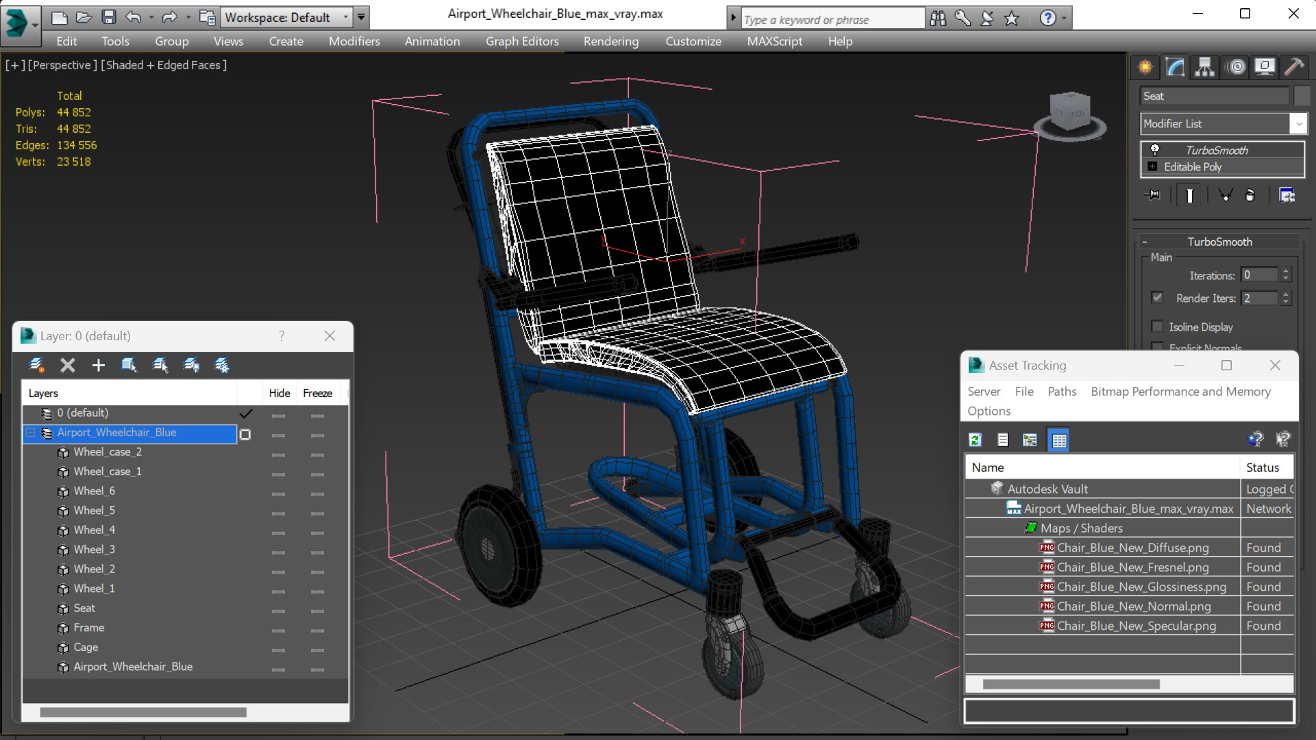 3D Airport Wheelchair Blue model