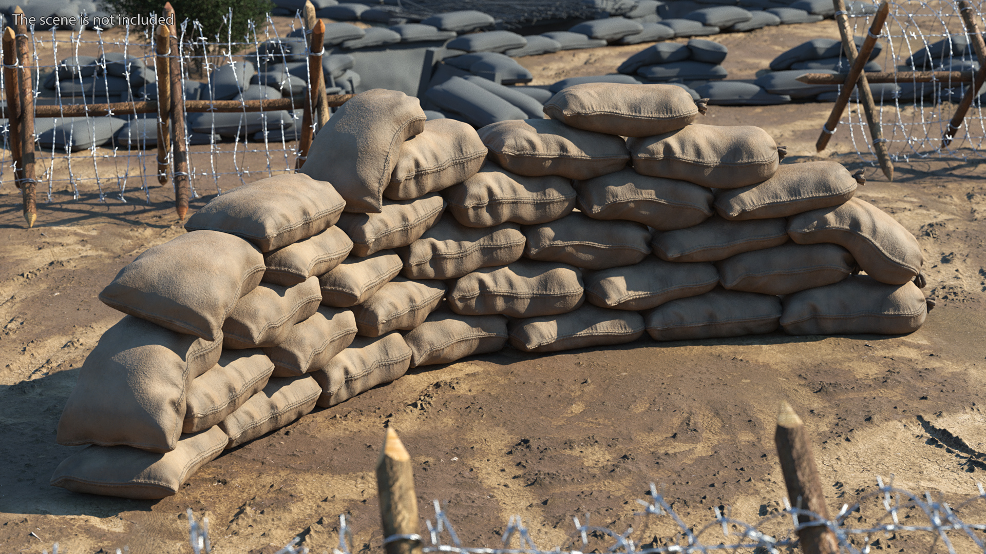 Semicircle Sandbag Wall Dusty 3D model