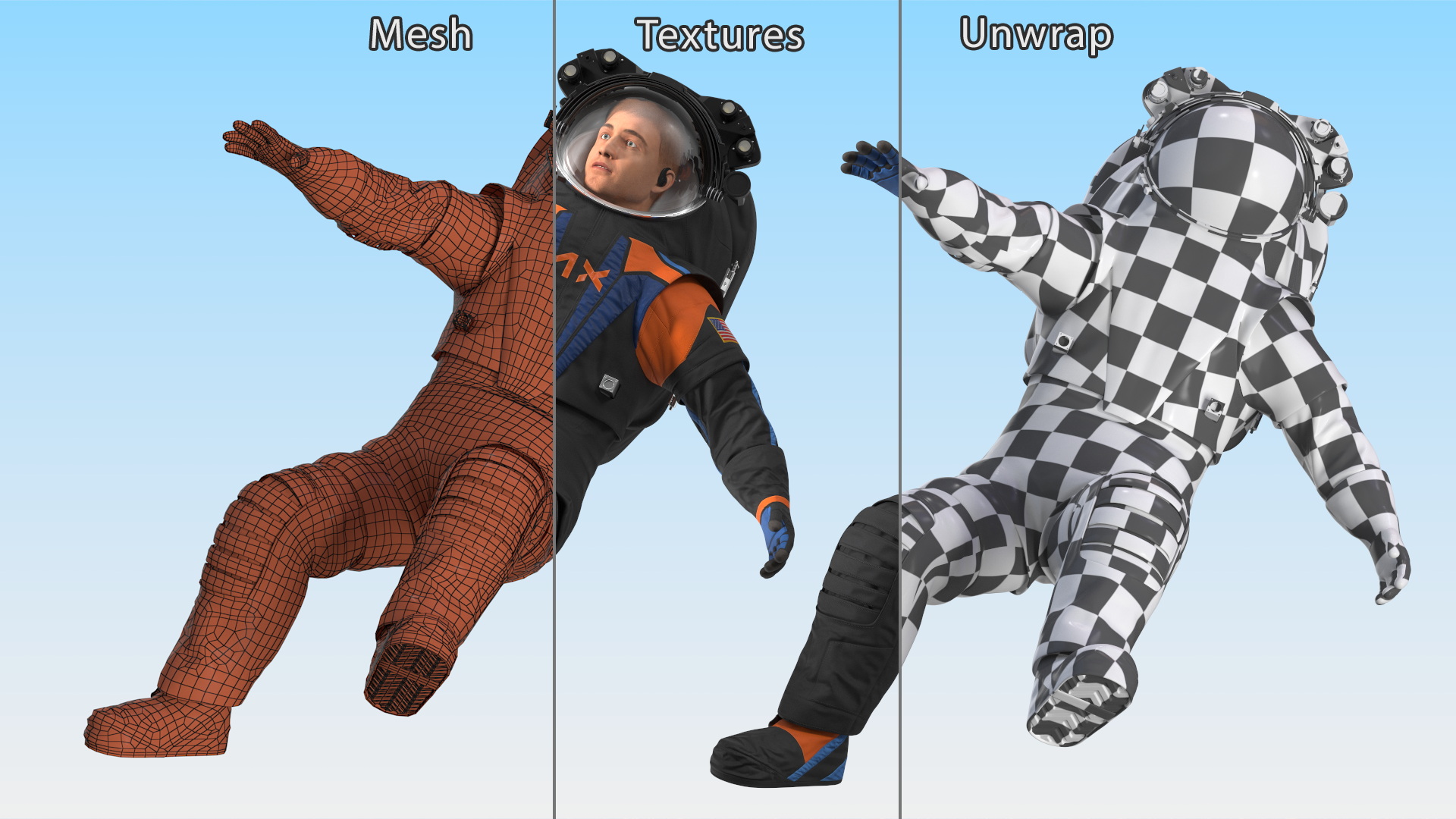 3D model NASA Spacesuit Axiom on Astronaut Falling Pose Fur