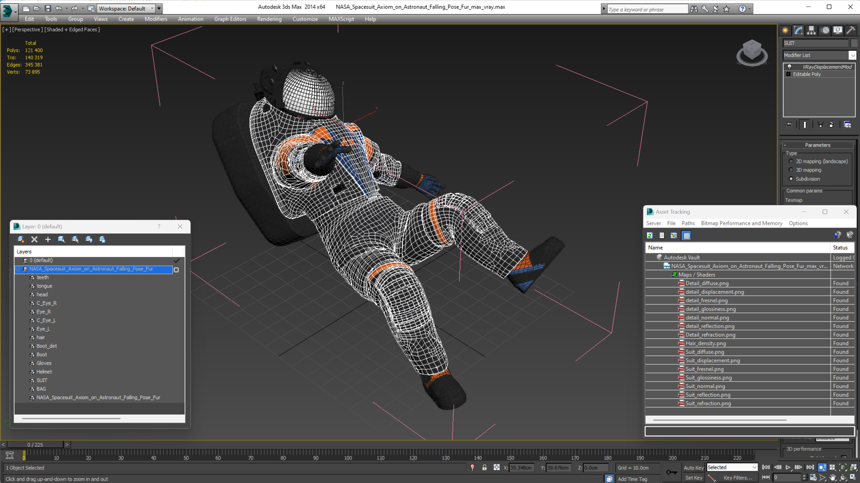 3D model NASA Spacesuit Axiom on Astronaut Falling Pose Fur