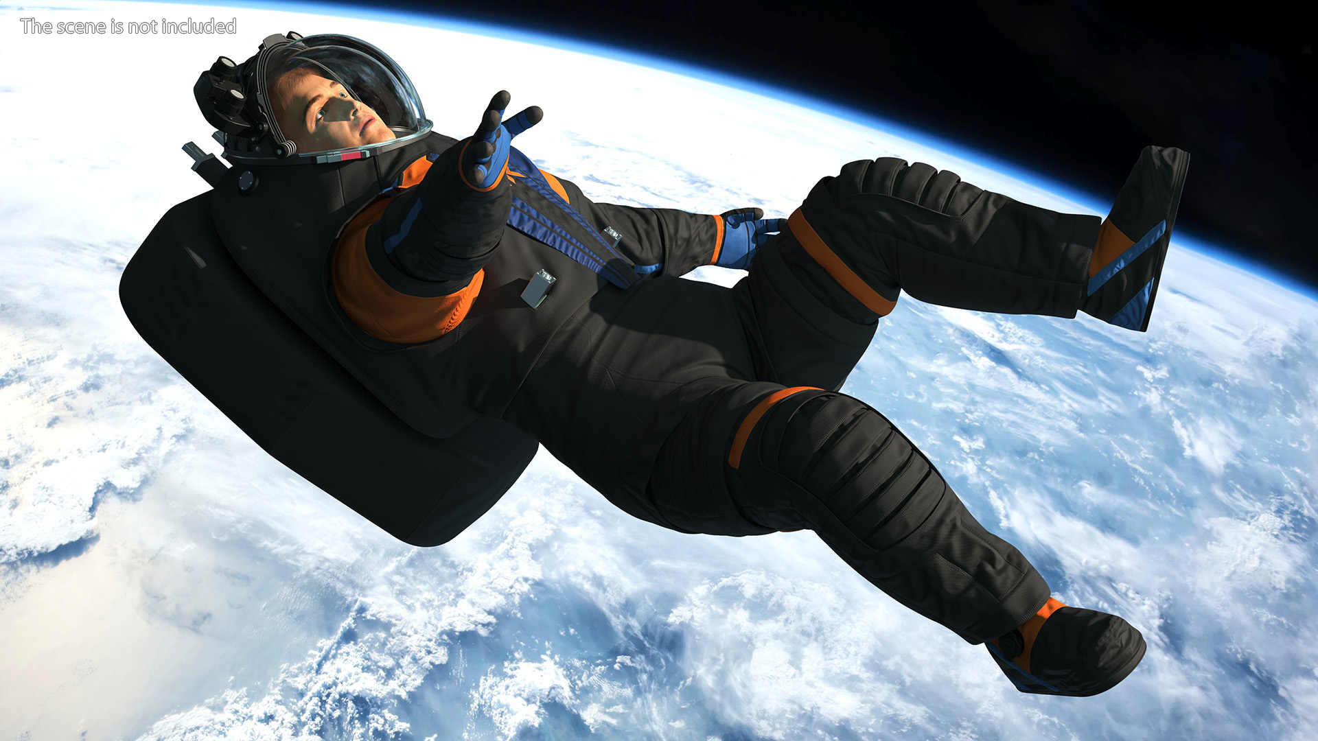 3D model NASA Spacesuit Axiom on Astronaut Falling Pose Fur