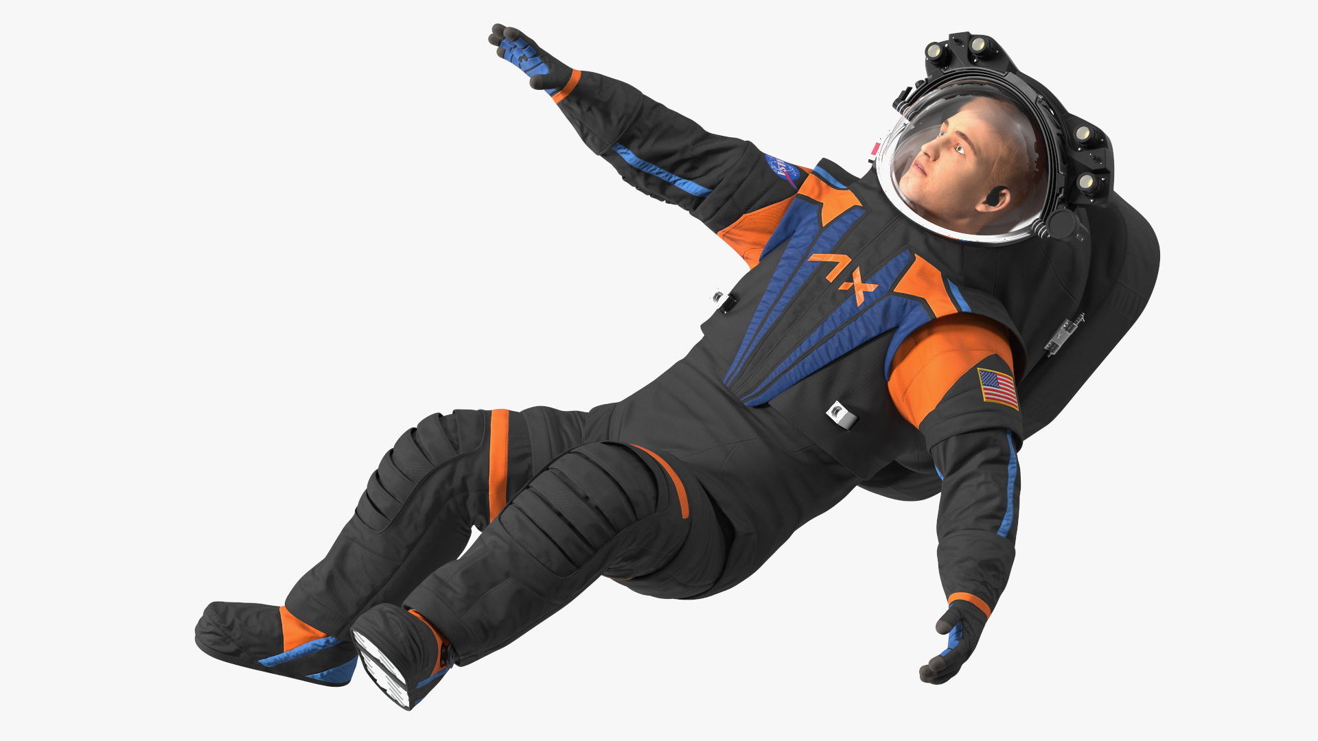 3D model NASA Spacesuit Axiom on Astronaut Falling Pose Fur