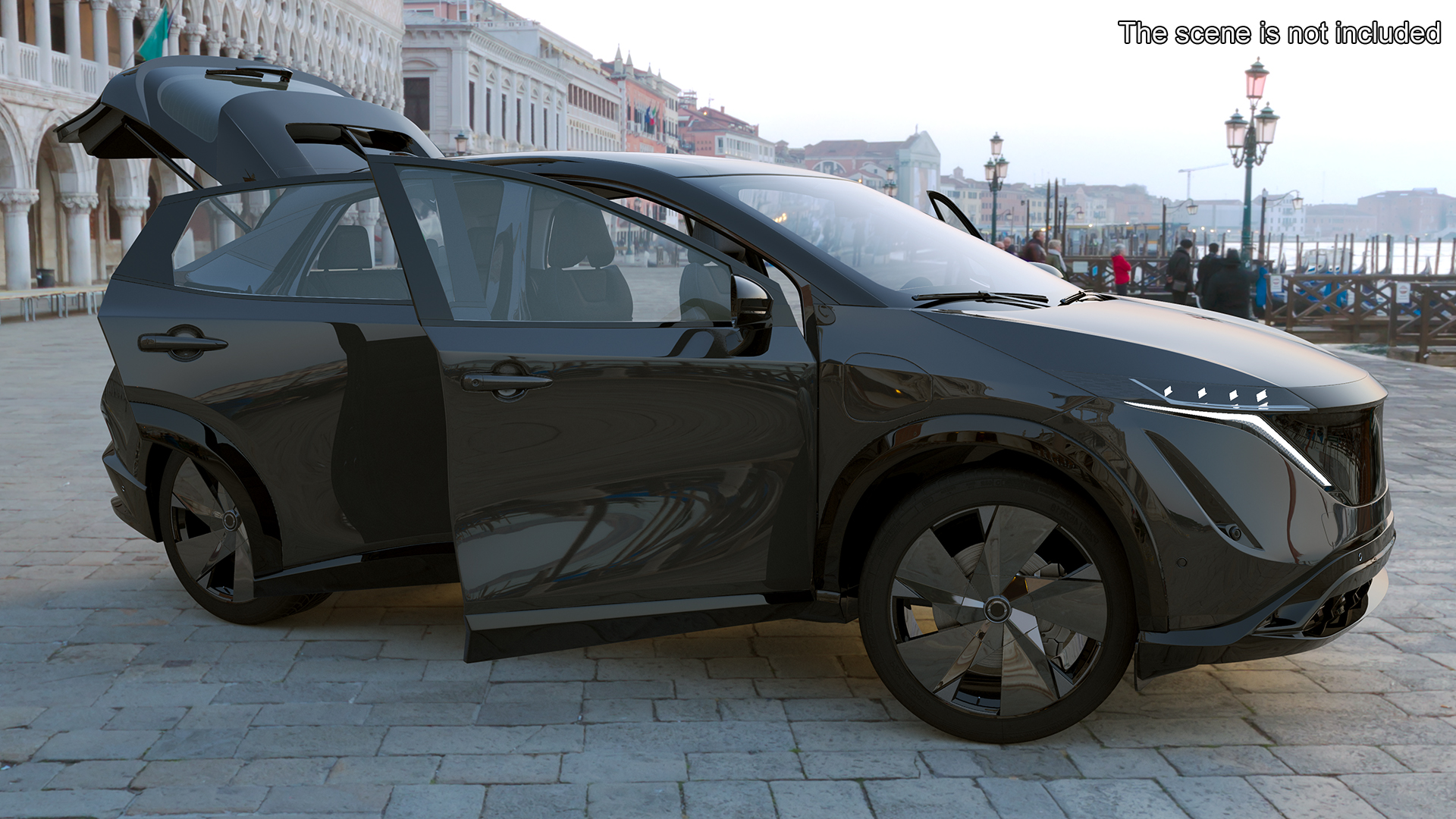 3D Concept Black Electric SUV Lights On Rigged model