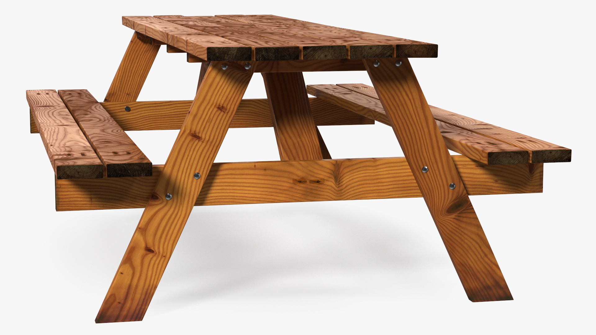 3D Wooden Picnic Table with Attached Benches