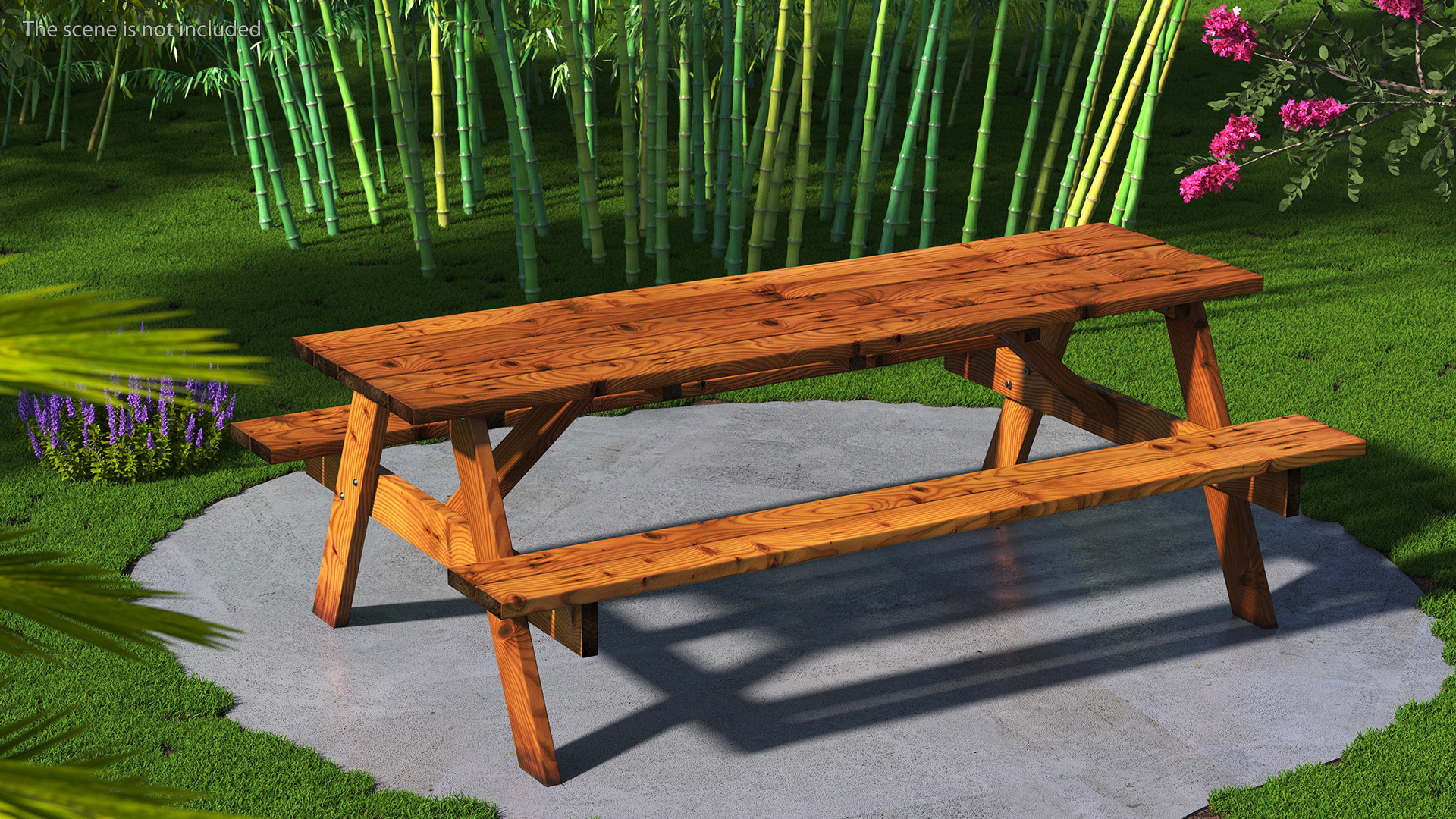 3D Wooden Picnic Table with Attached Benches