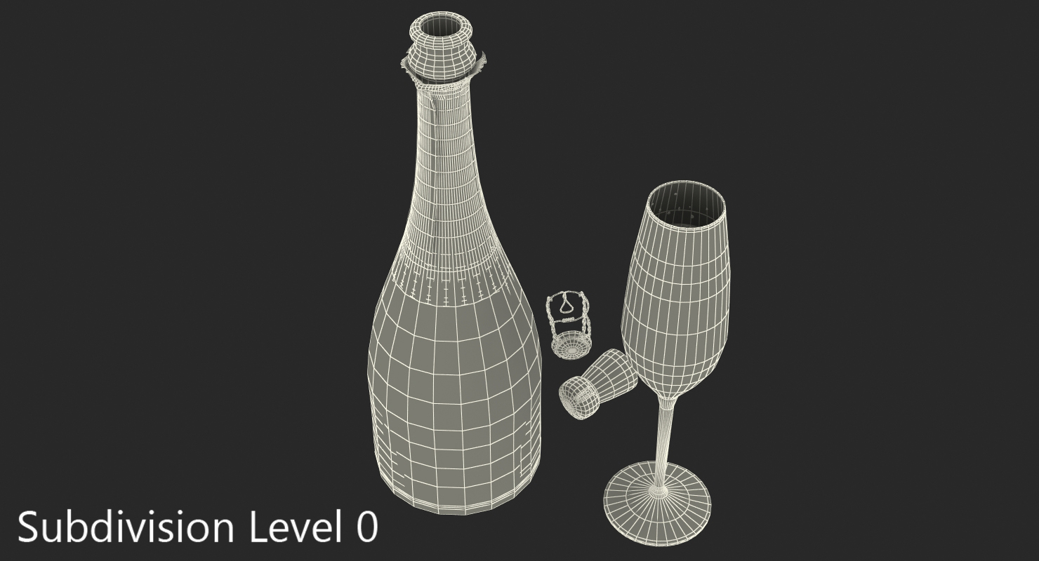 Champagne Bottle Krug Opened With Flute 3D model