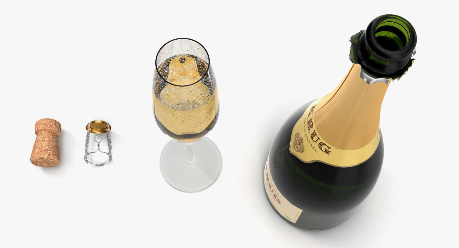 Champagne Bottle Krug Opened With Flute 3D model