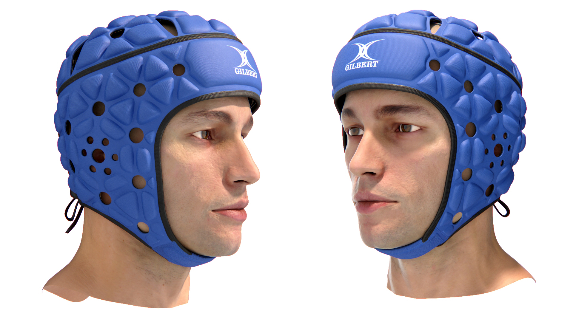 Male Head with Gilbert Rugby Headgear 3D