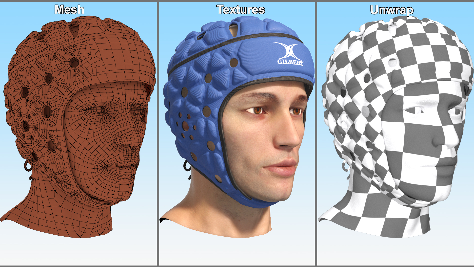 Male Head with Gilbert Rugby Headgear 3D