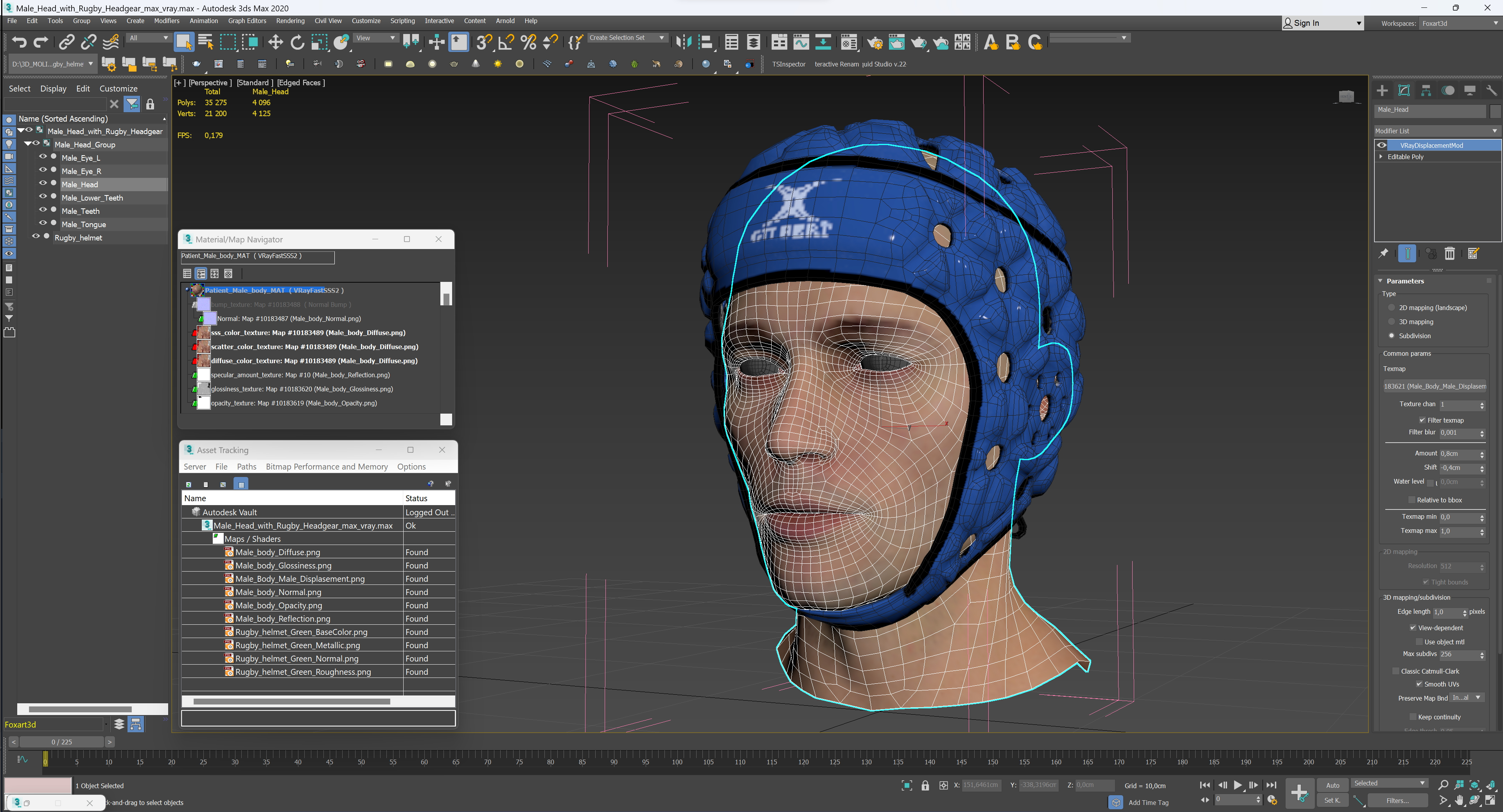 Male Head with Gilbert Rugby Headgear 3D