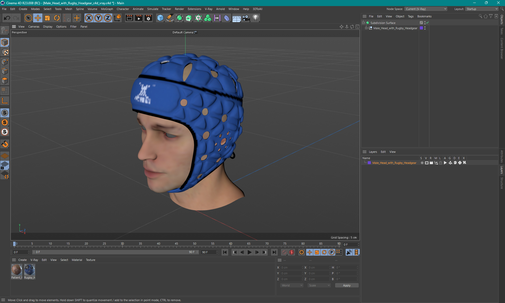 Male Head with Gilbert Rugby Headgear 3D