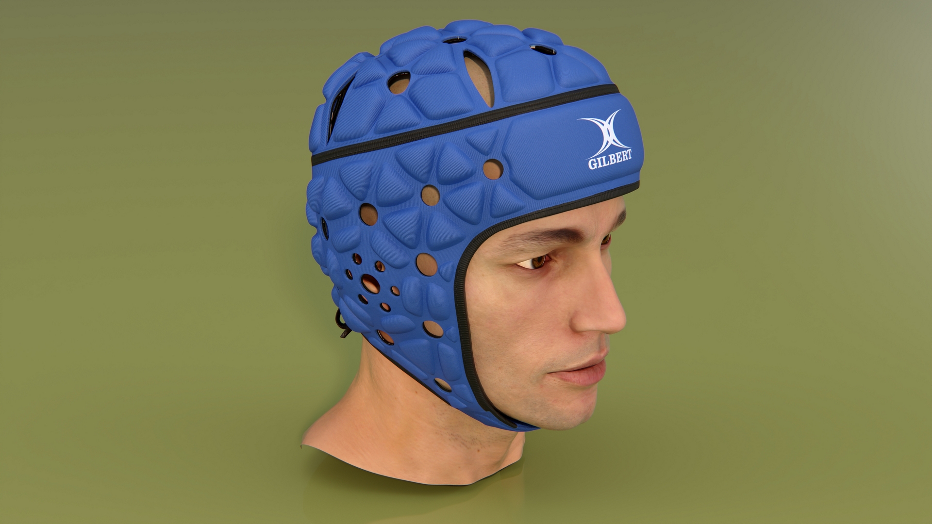 Male Head with Gilbert Rugby Headgear 3D