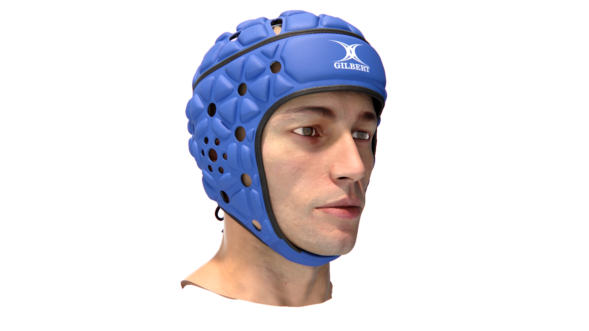 Male Head with Gilbert Rugby Headgear 3D