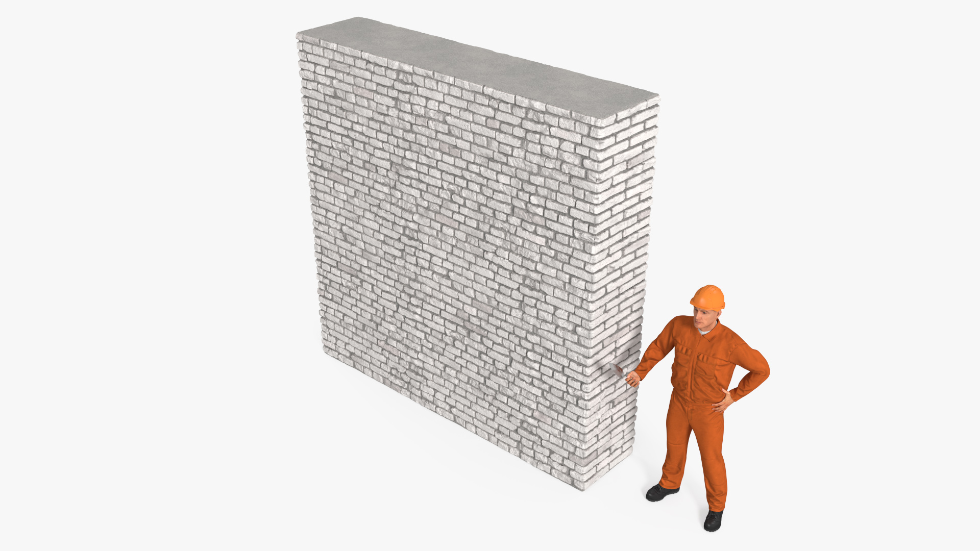 Old Brick White Wall With Worker 3D