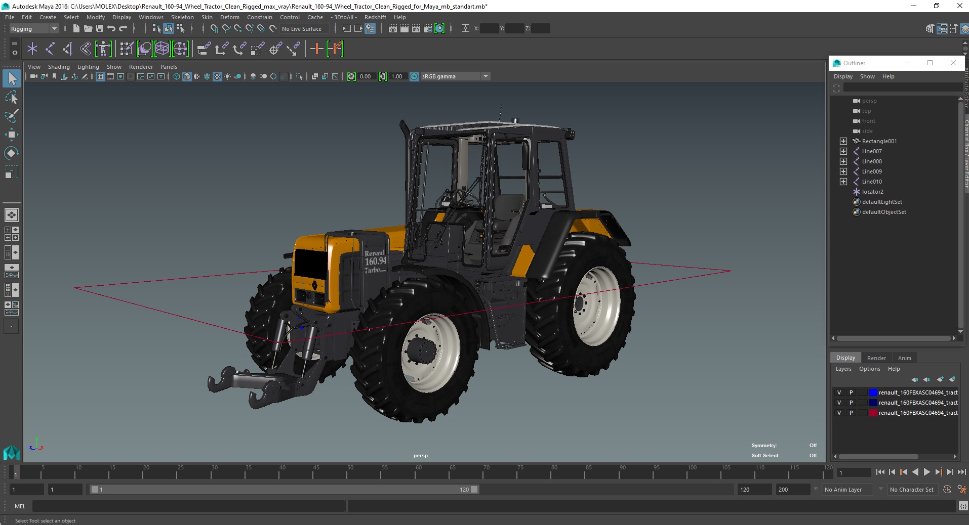 3D model Renault 160-94 Wheel Tractor Clean Rigged for Maya