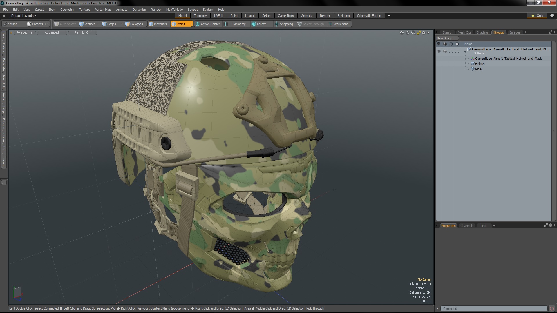 3D Camouflage Airsoft Tactical Helmet and Mask model