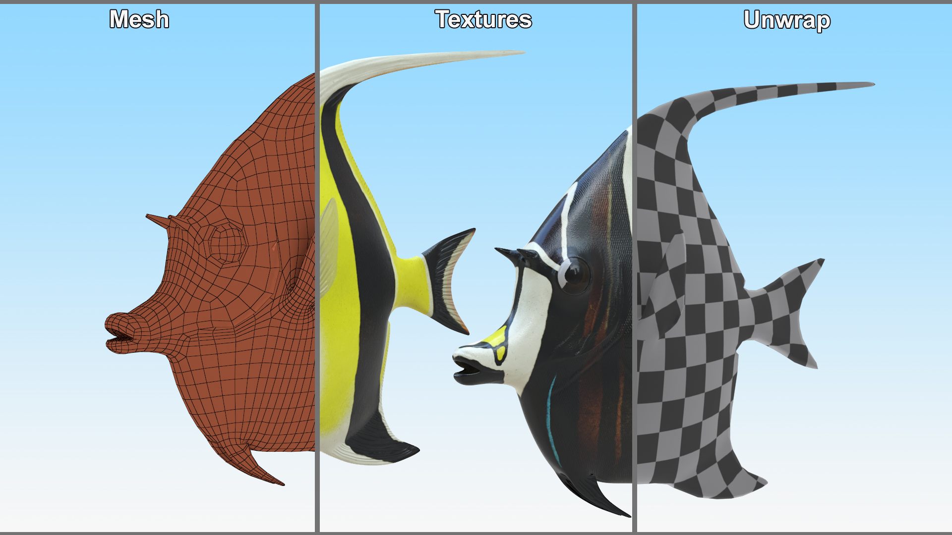 3D Moorish Idol Tropical Fish Rigged model