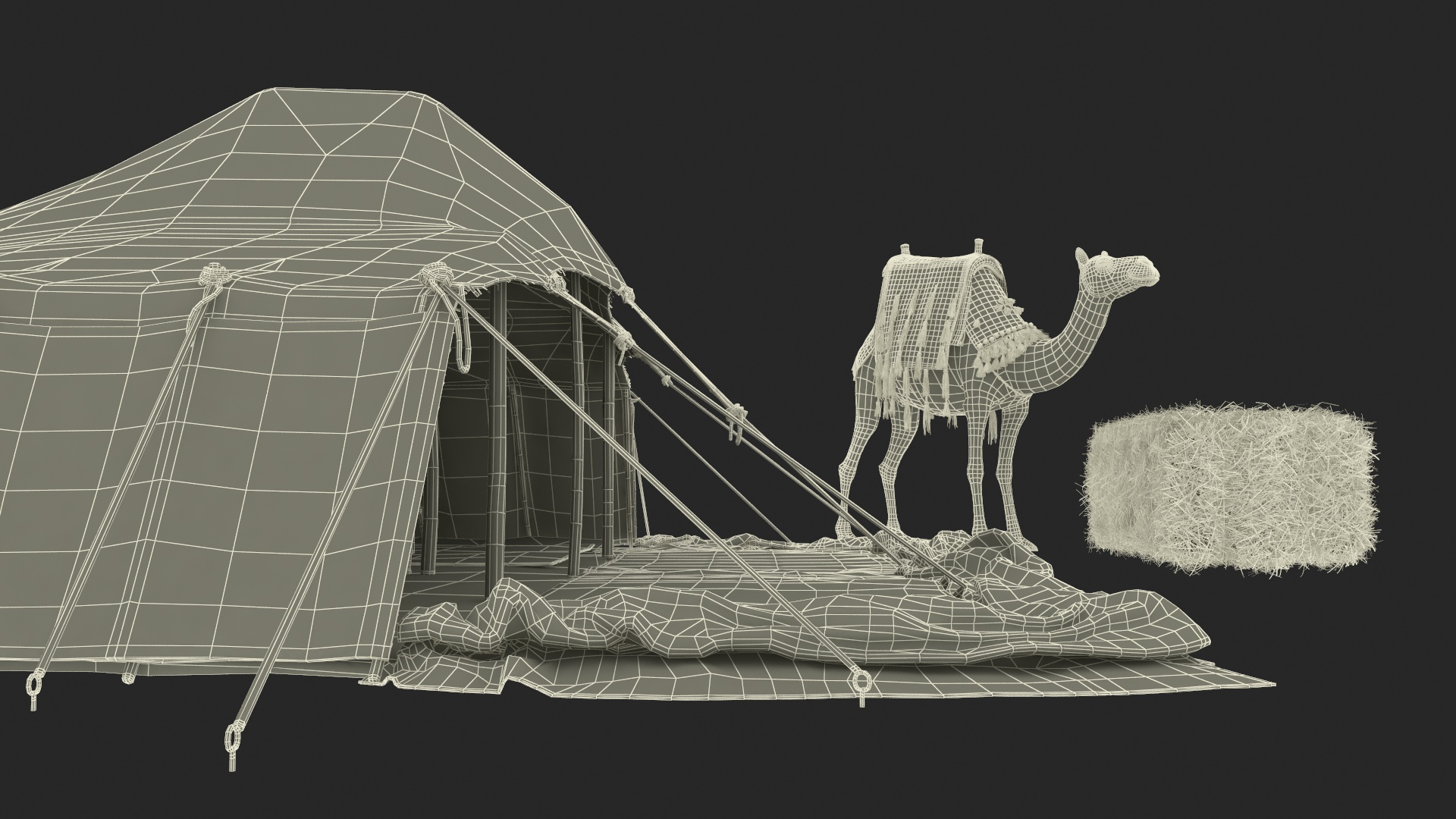 Traditional Bedouin Tent with Camel Fur 3D model