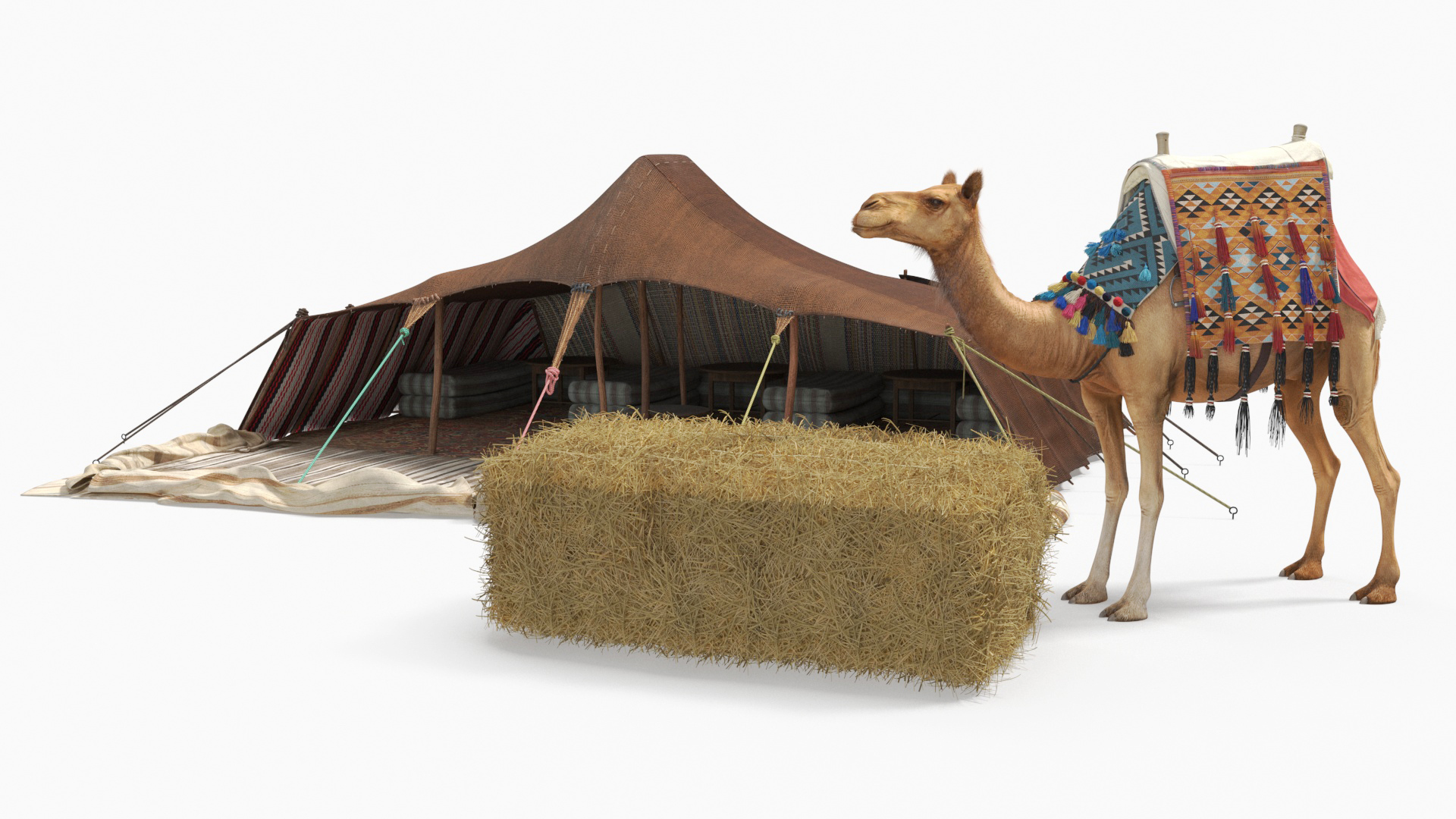 Traditional Bedouin Tent with Camel Fur 3D model