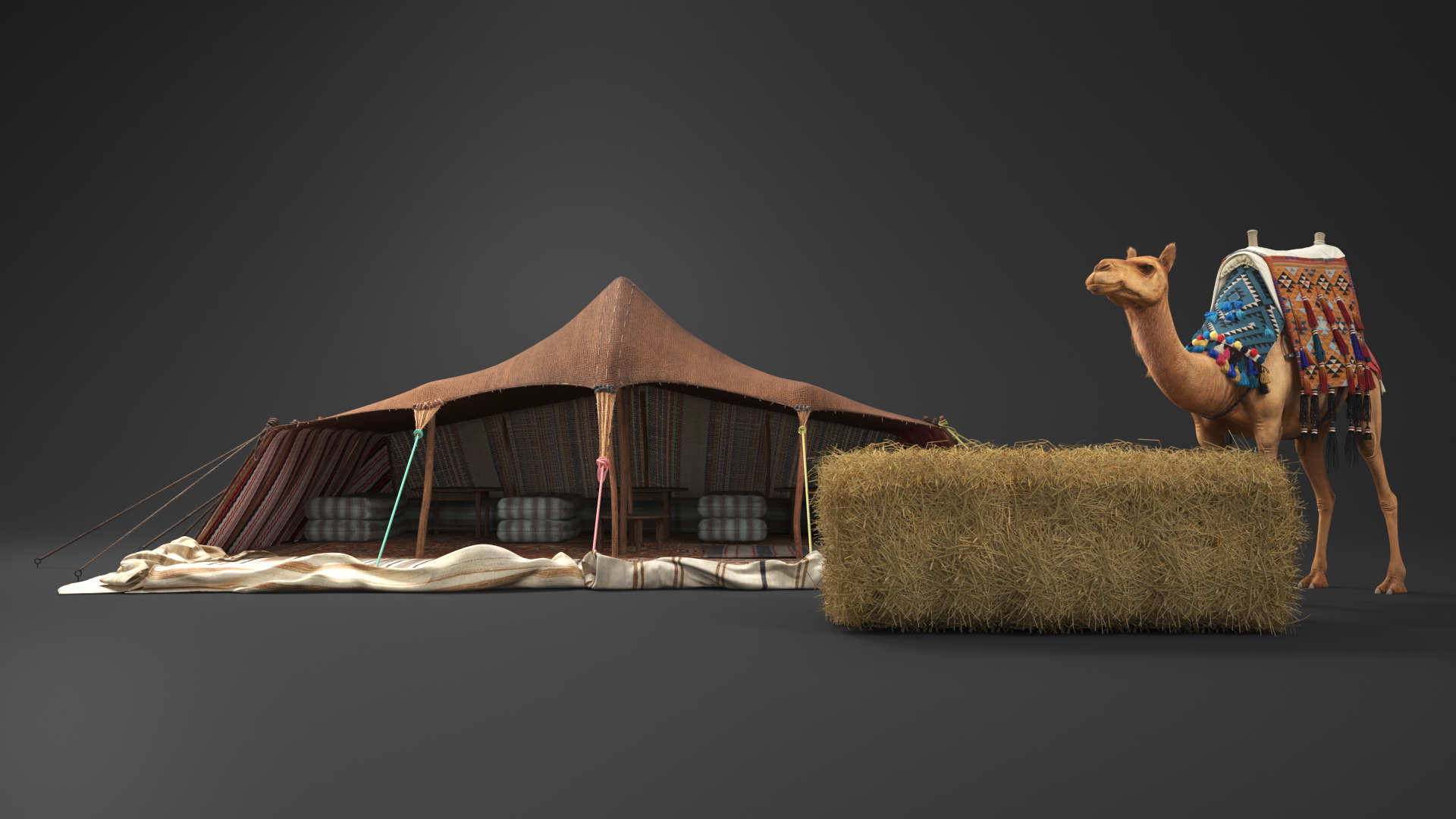 Traditional Bedouin Tent with Camel Fur 3D model