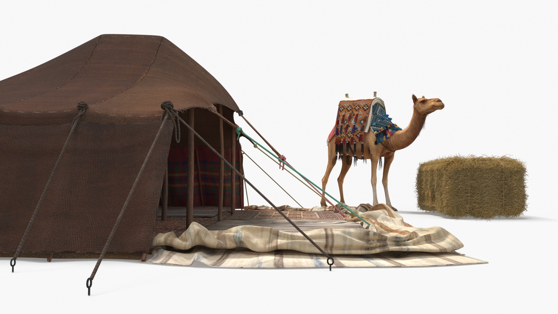 Traditional Bedouin Tent with Camel Fur 3D model