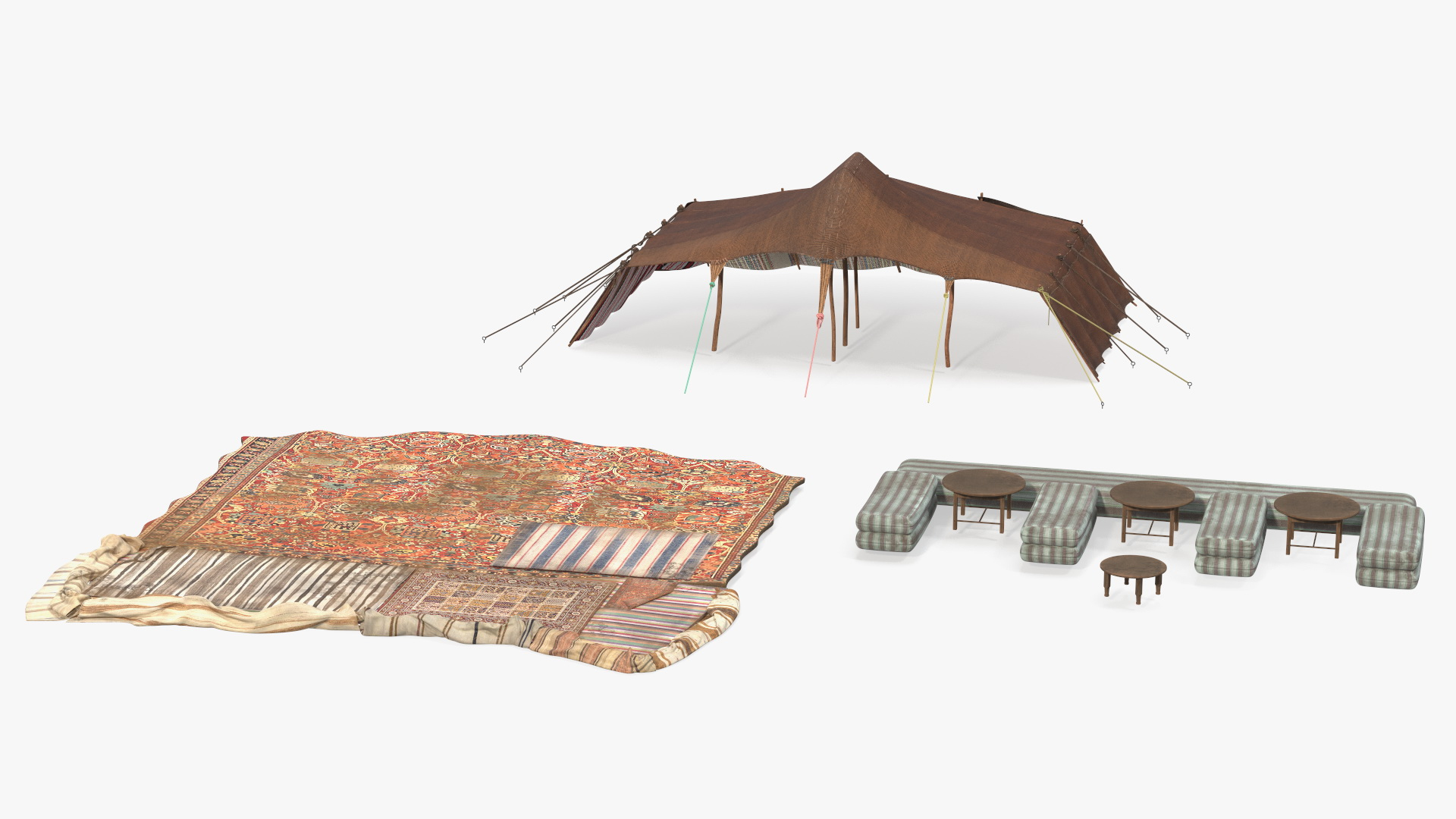 Traditional Bedouin Tent with Camel Fur 3D model