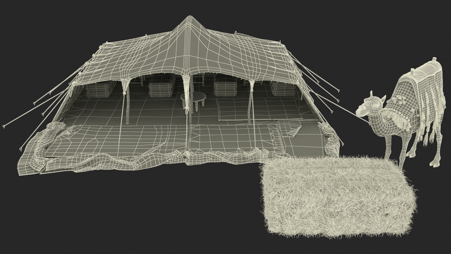 Traditional Bedouin Tent with Camel Fur 3D model