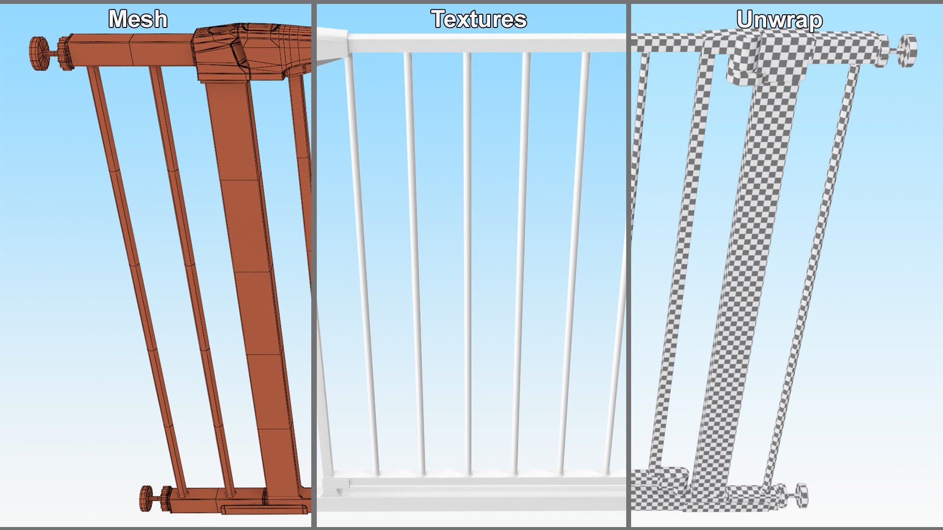 Metal Baby Gate with White Plastic Pattern 3D