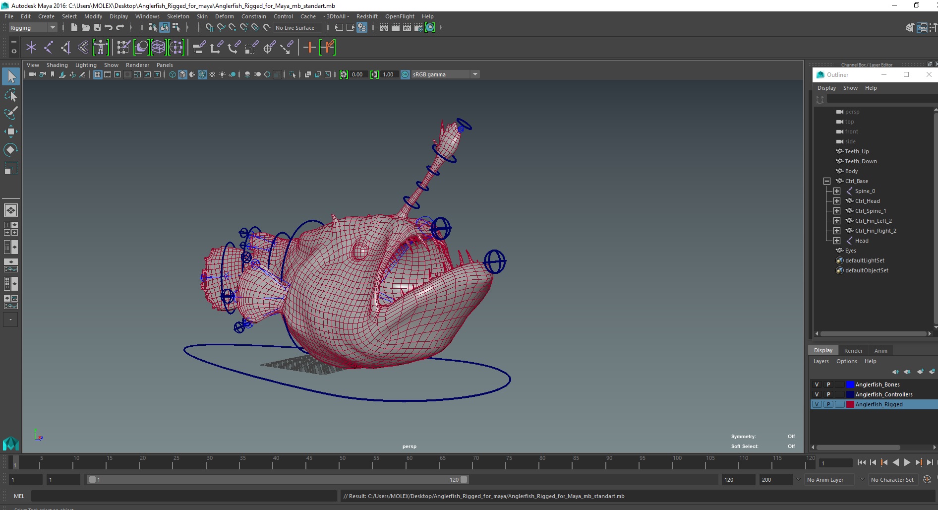 3D Anglerfish Rigged for Maya