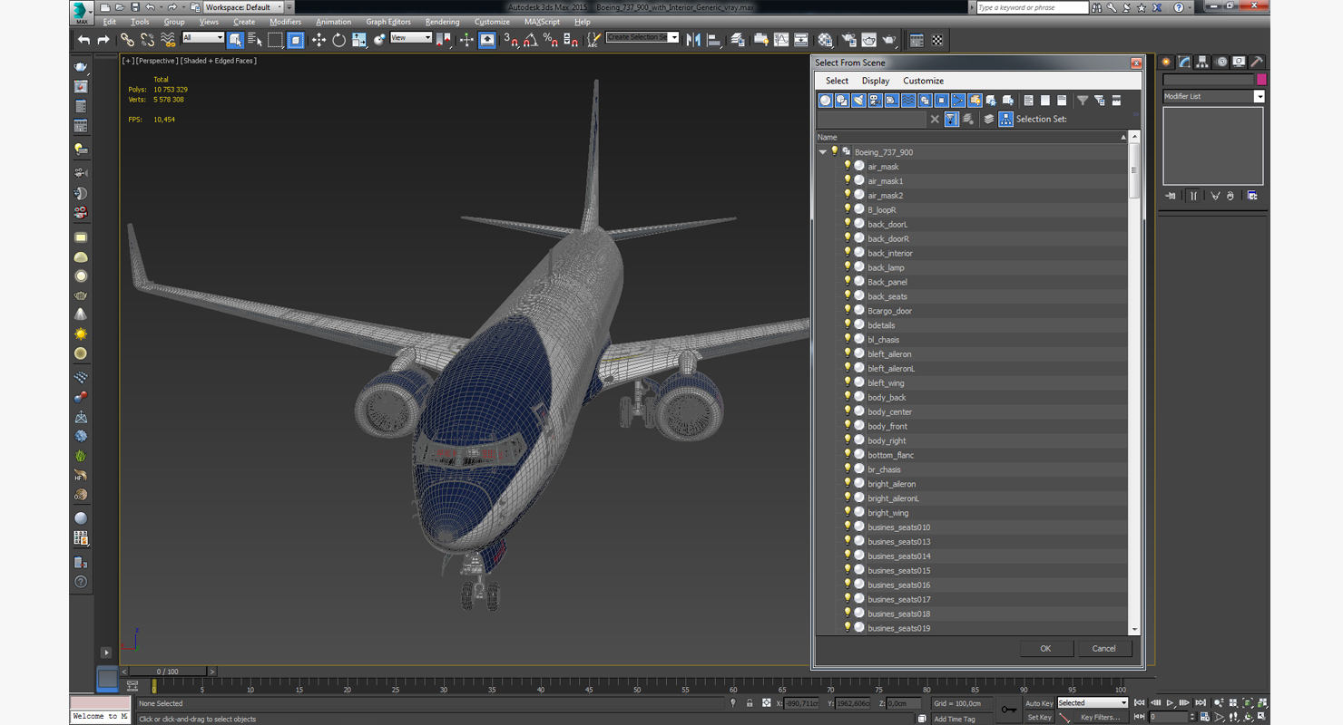 3D Boeing 737 900 with Interior Generic Rigged model