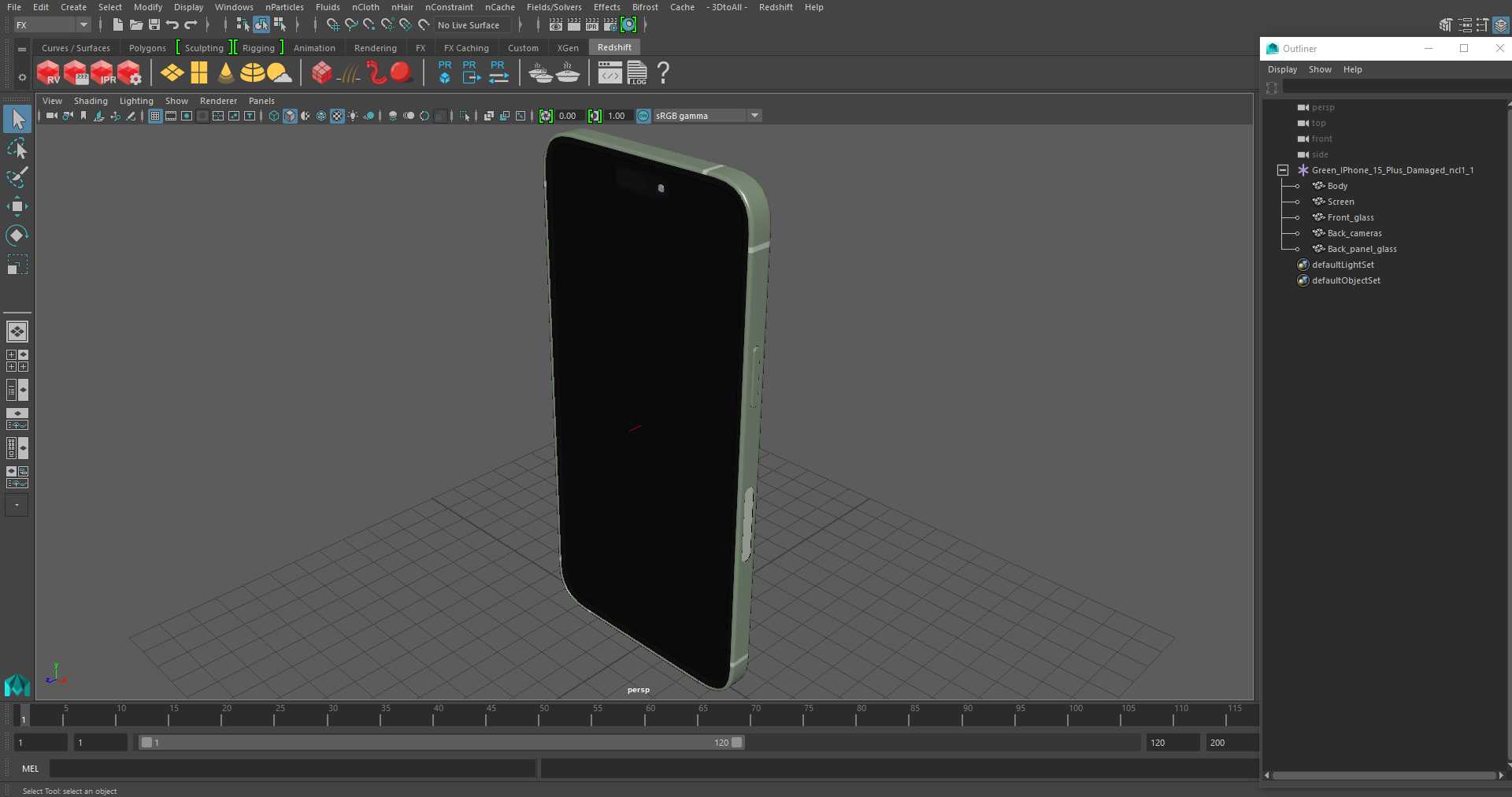 3D Green IPhone 15 Plus Damaged model