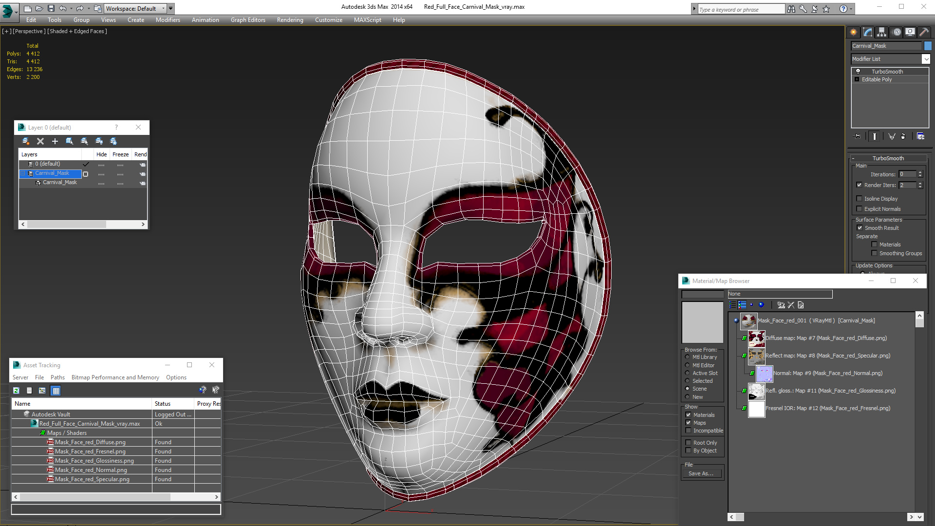 Red Full Face Carnival Mask 3D