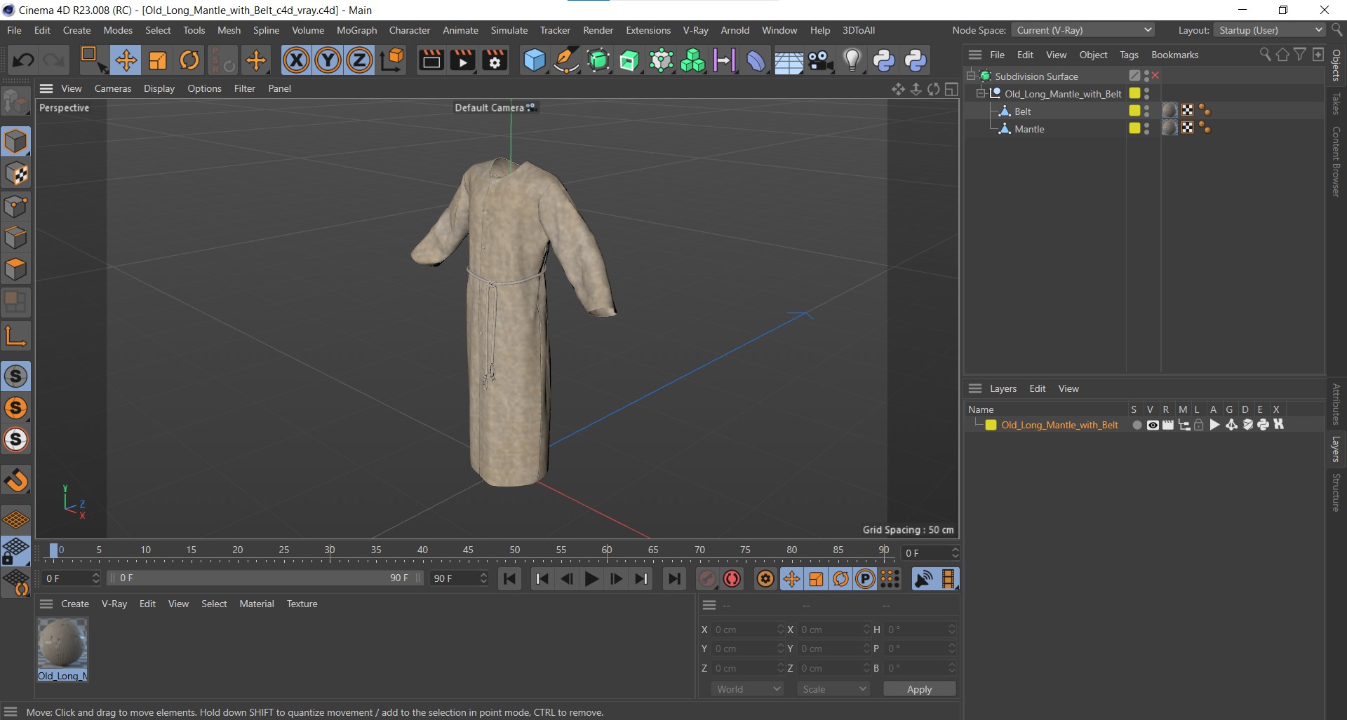 3D model Old Long Mantle with Belt
