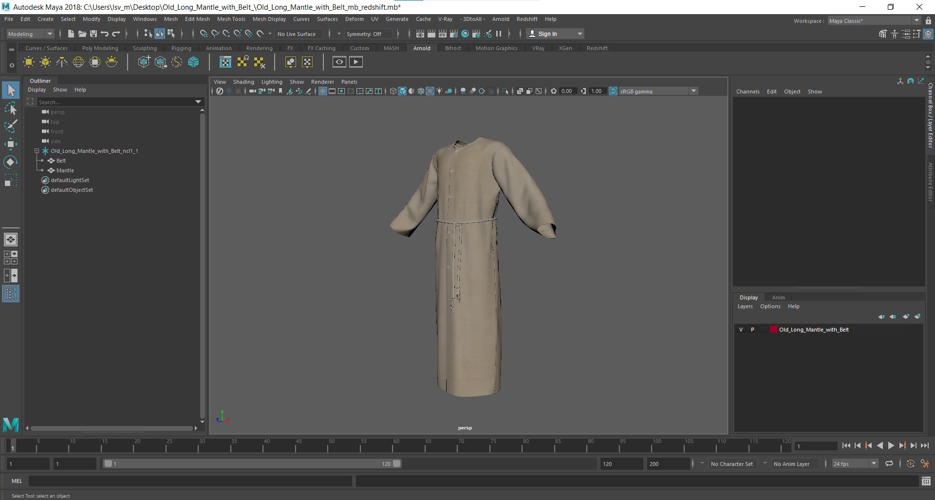 3D model Old Long Mantle with Belt