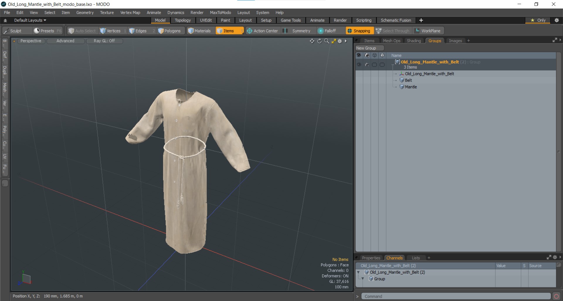 3D model Old Long Mantle with Belt
