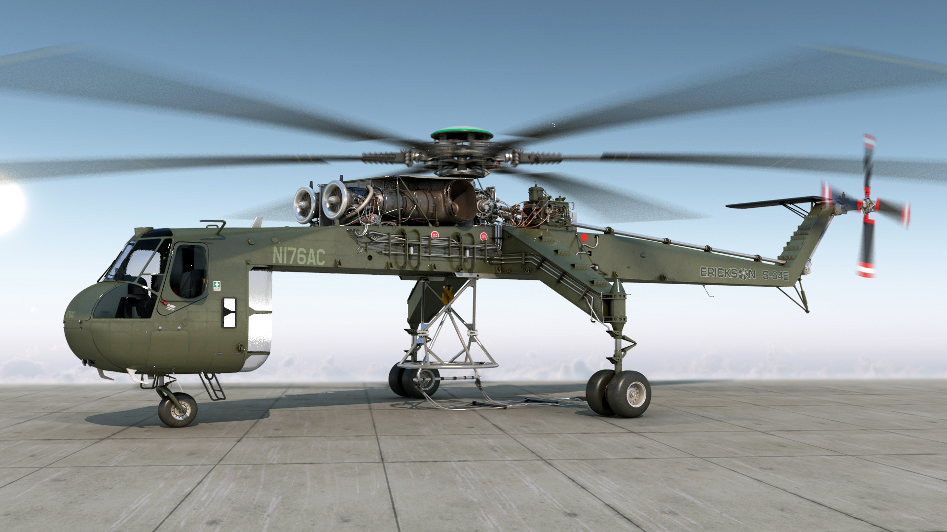 3D model Cargo Helicopter Sikorsky S-64 Skycrane Green