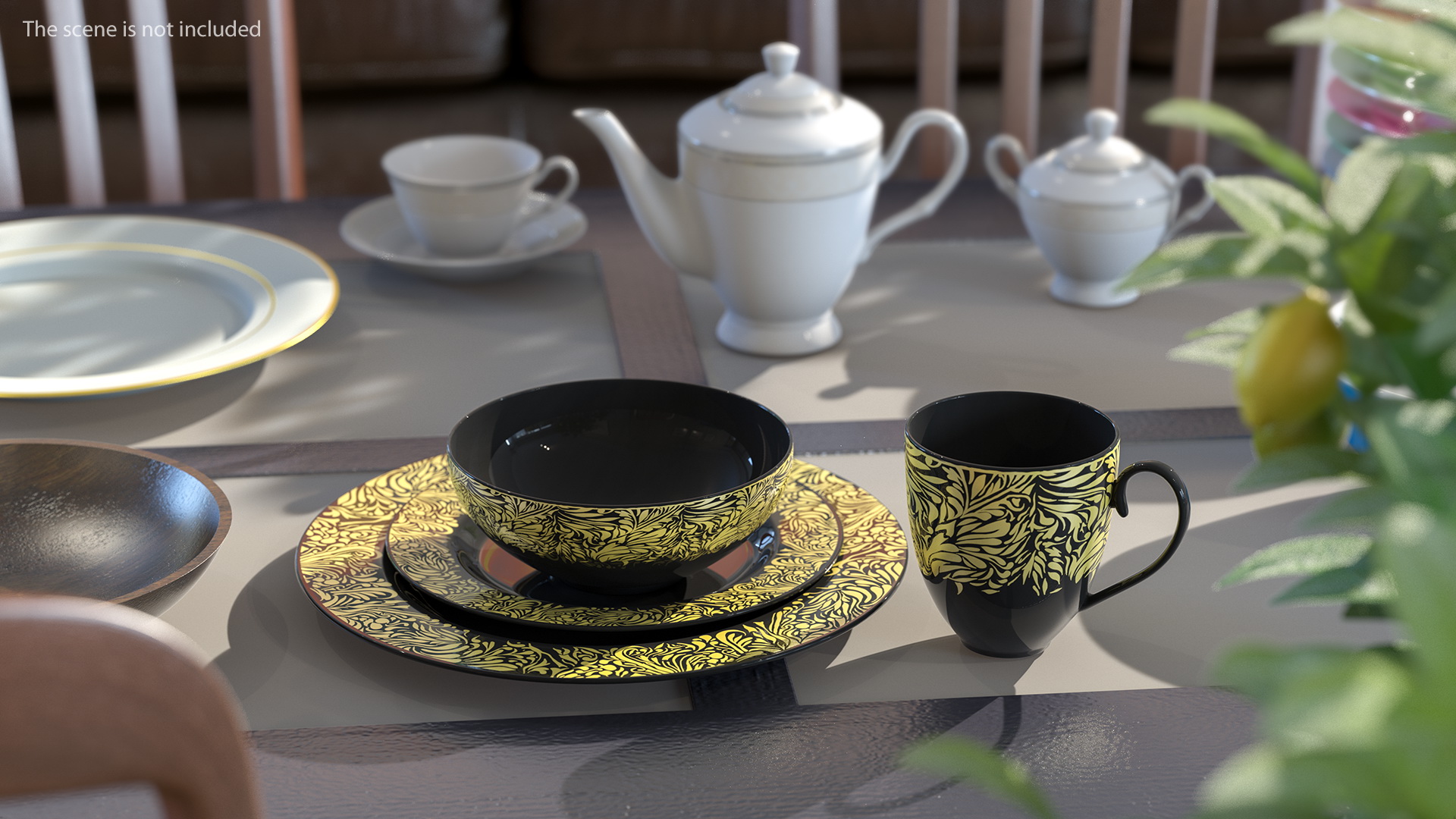 Black and Gold Dinnerware Set 3D model