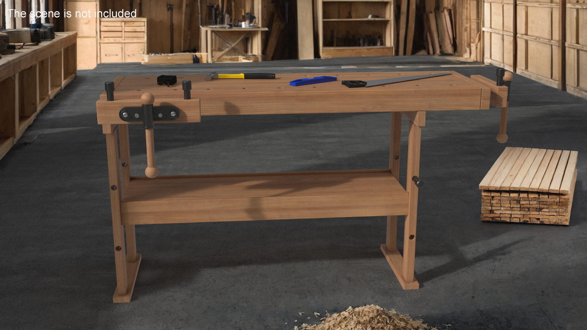 3D Oak Carpentry Workbench model