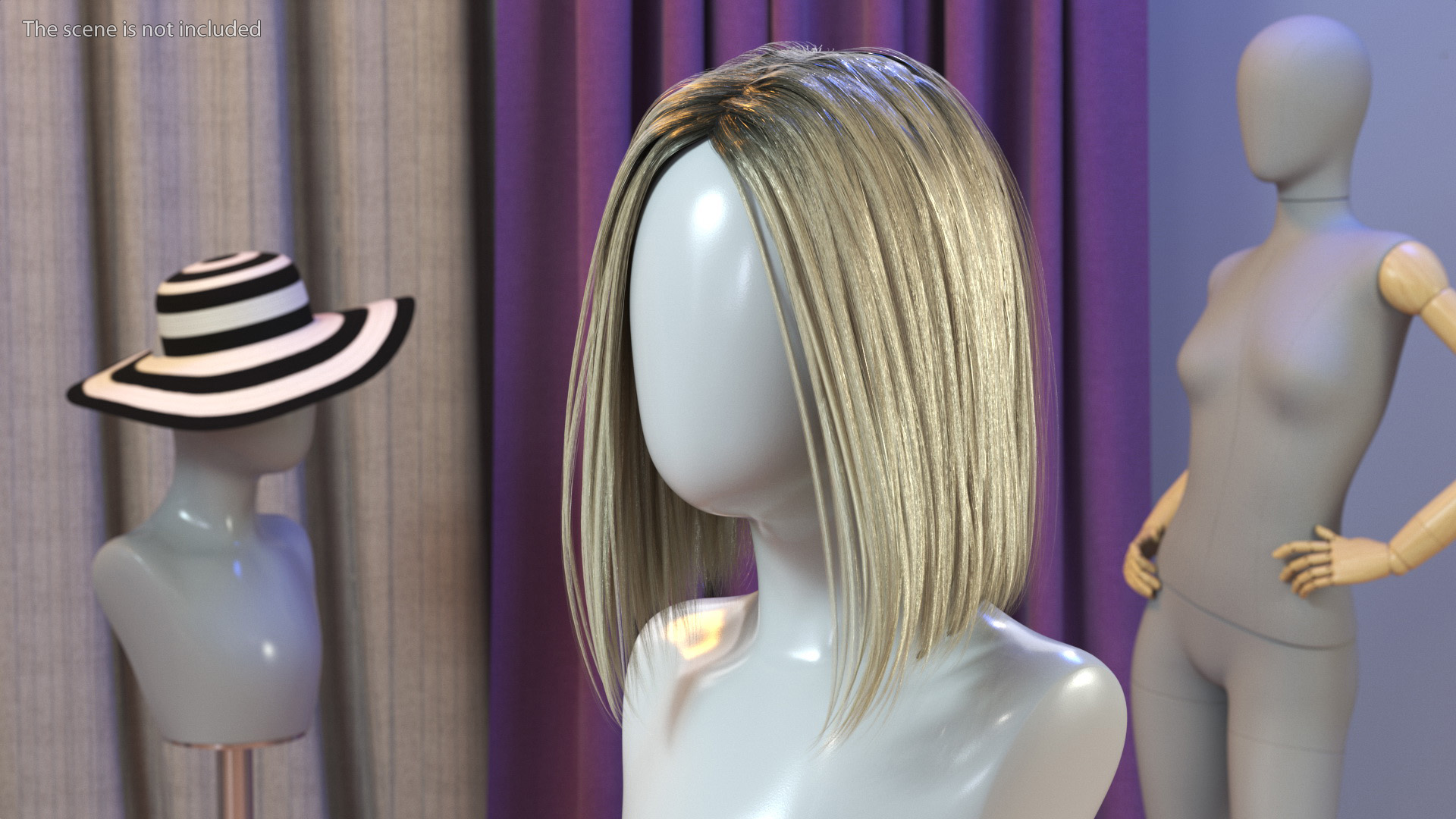 3D model Wig Medium Straight Hair Blond