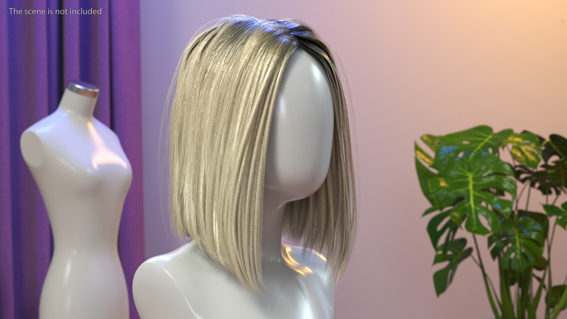 3D model Wig Medium Straight Hair Blond