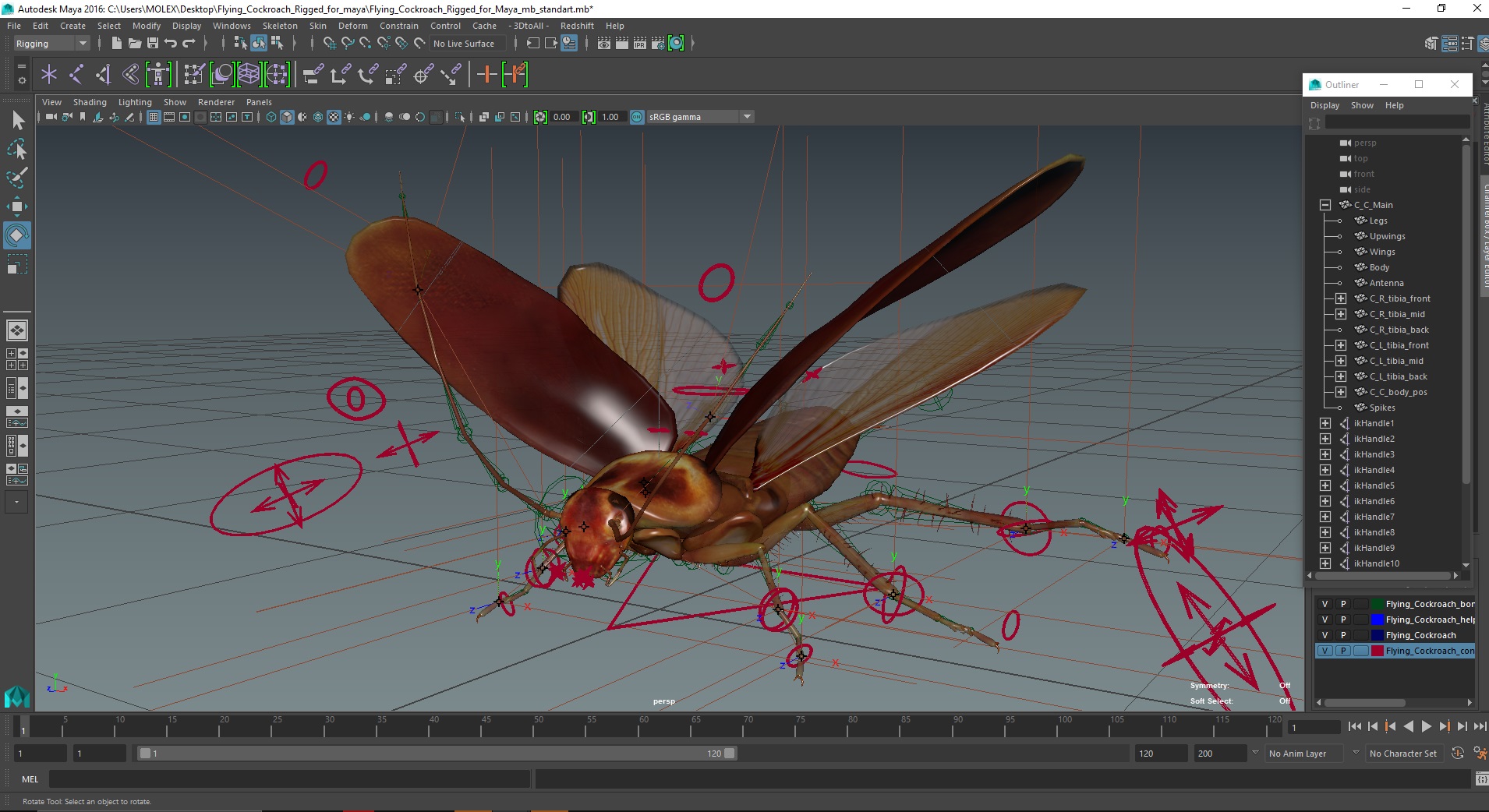 Flying Cockroach Rigged for Maya 3D